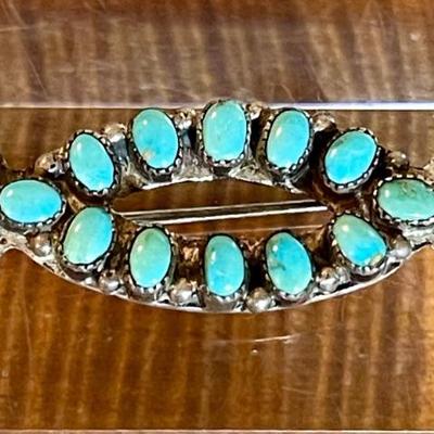 Early 1900's Zuni Petite Point Sterling Silver & Turquoise Pin 