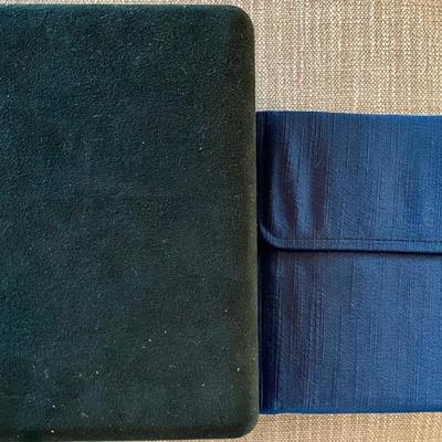 (2) Vintage Tiffany Necklace Boxes (1) Black Hard Box & (1) Blue Tri Fold Necklace Case 