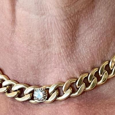 14K  Gold Curb Link Chain Necklace  W 1.45 Carat Brilliant Cut Round Diamond  W GIA Appraisal - 100.96  $21000