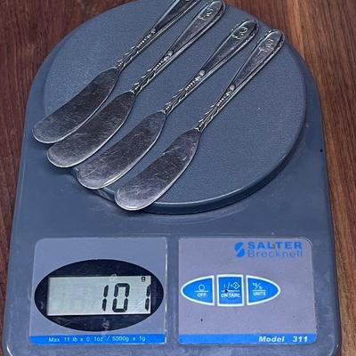 (4) Heirloom Sterling Silver Heiress 5.75 Inch Butter Knives - 101 Grams 