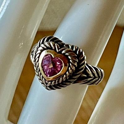 Vintage Helzberg Diamonds - 10K Gold & Sterling Silver Ring W Faceted Pink Tourmaline - Size 7, Weight 7 Grams