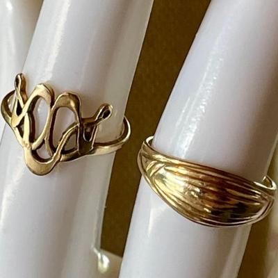 (2) Vintage 14K Gold Rings - Art Deco Size 4 And Band Size 6 - Total Weight 3.53 Grams 