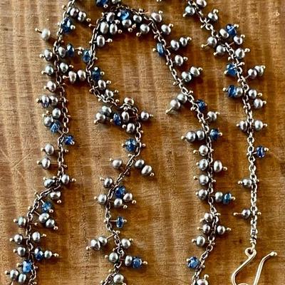 Vintage Sterling Silver & 14k Gold Silver And Grey Pearl Bead Choker