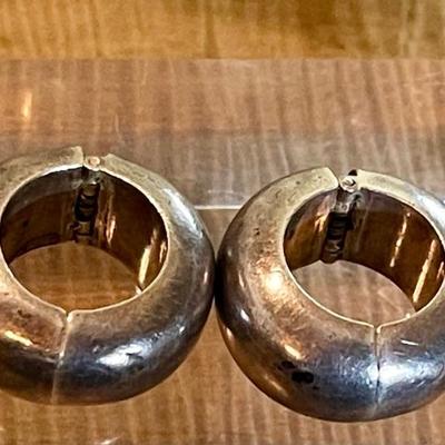 Vintage Mexico 925 Sterling Silver Modernist Clip Earrings - Total Weight 25 Grams 