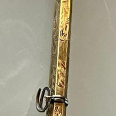 Antique Ornate Victorian Gold & Red Stone Metal 4.25 Inch Pencil 