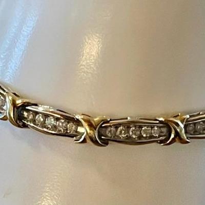 Vintage 10K White & Yellow Gold Diamond 7 Inch Panel Bracelet (as Is) Total Weight 15 Grams 