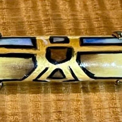 Antique Art Deco Hand Painted Porcelain Bar Pin With Brass Back 