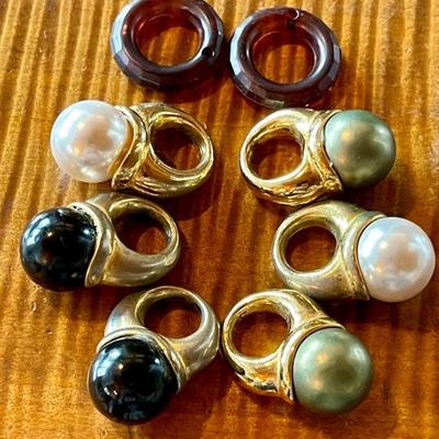 Assorted Necklace Charms - Faux Assorted Color Pearl Rings - Plastic Tortoise Rings  
