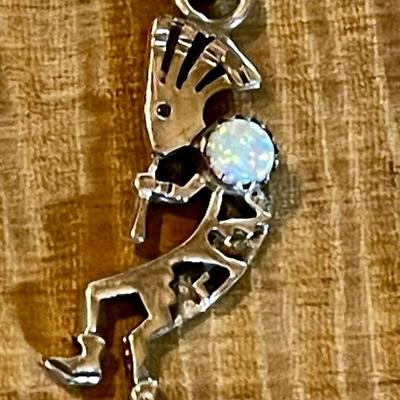 Sterling Silver And Opal Kokopelli Pendant With Sterling Silver 18 Inch Chain
