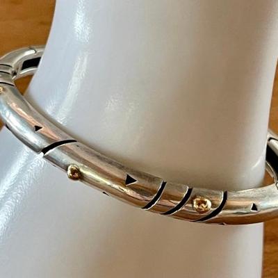 Gorgeous John Atencio Sterling Silver & 18K Gold Hinged Bangle Bracelet With Original Bag - 40.92 Grams 