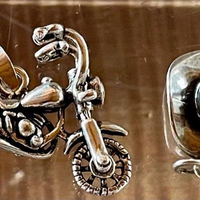 (2) Sterling Silver Charms - Cowboy Hat & Motorcycle - Total Weight 9.58 Grams 