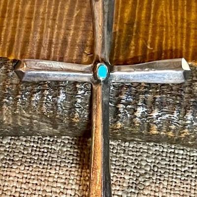 Vintage Sterling Silver & Turquoise Native American Cross - Total Weight 11.58