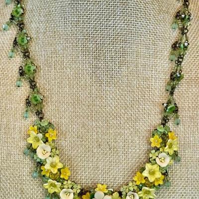 Colleen Toland  Vintage Rose Water Porcelain & Bead 18 Inch Statement Necklace 