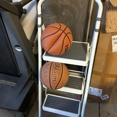 Step ladder, basketballs