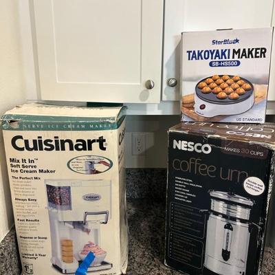 Cuisinart ice cream maker, water filter, takoyaki ball maker