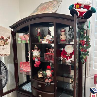 Christmas decor, display cabinet, fans