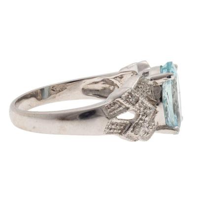 Aquamarine, Diamond, 14k White Gold Ring