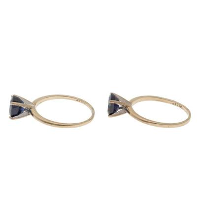 Pair of Sapphire, 14k White Gold Rings