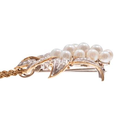 Diamond, Cultured Pearl, 14k Pin Pendant
