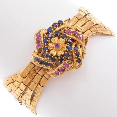 Ruby, Sapphire, 18k Yellow Gold Bracelet