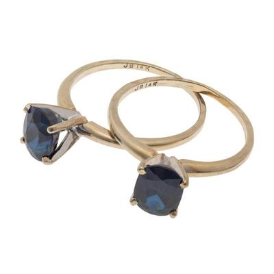 Pair of Sapphire, 14k White Gold Rings