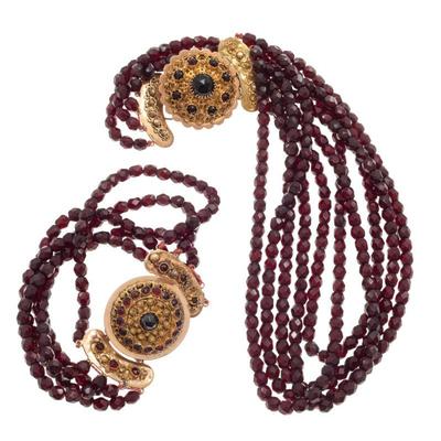 19th Century Dutch Garnet, Glass, 14k Jewelry Suite