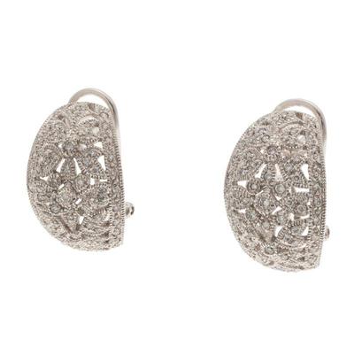 Pair of Diamond, 14k White Gold Demi-Hoop Earrings