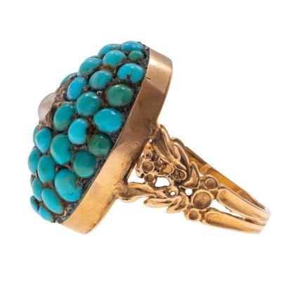 Victorian Turquoise, Seed Pearl, 15k Yellow Gold Ring
