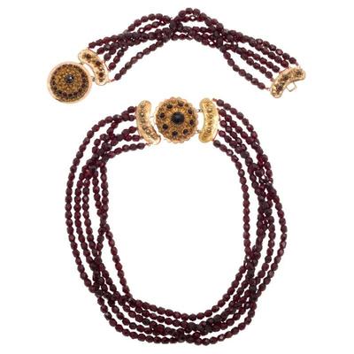 19th Century Dutch Garnet, Glass, 14k Jewelry Suite