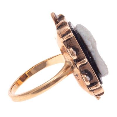 Hardstone Cameo, Seed Pearl, 14k Rose Gold Ring