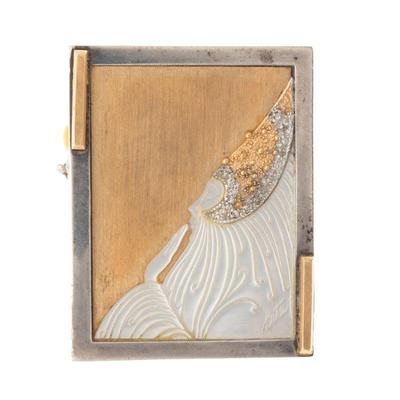 Erte "Beloved" Diamond, Mother-of-Pearl, 14k, Silver Pin Pendant