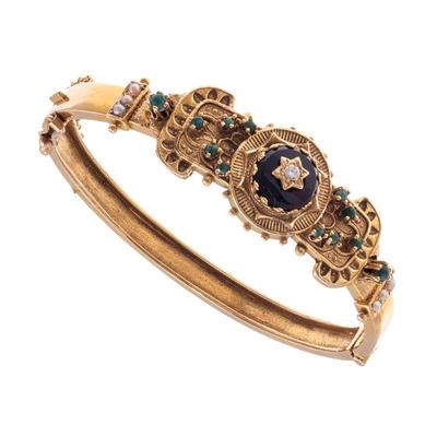 Victorian Revival Diamond, Onyx, 14k Yellow Gold Bracelet