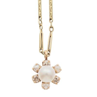 Diamond, Cultured Pearl, 14k Necklace