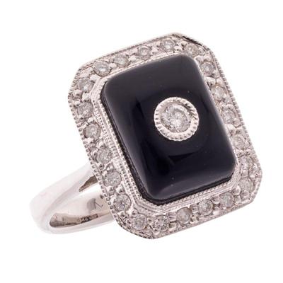 Diamond, Onyx, 18k White Gold Ring