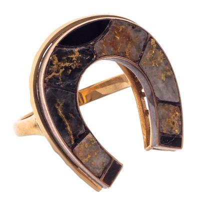 Gold-in-Quartz, 14k Yellow Gold Horseshoe Ring