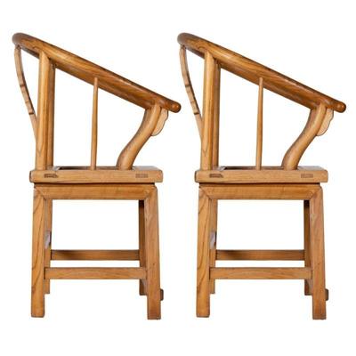 Pair Chinese Export Horseshoe Crest Armchairs