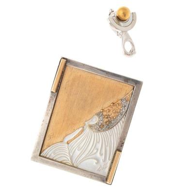 Erte "Beloved" Diamond, Mother-of-Pearl, 14k, Silver Pin Pendant