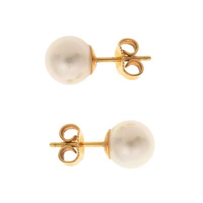 Pair of Cultured Pearl, 18k Yellow Gold Earrings, Mikimoto