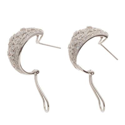 Pair of Diamond, 14k White Gold Demi-Hoop Earrings