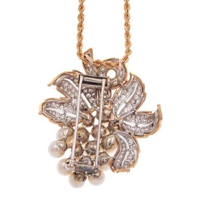 Diamond, Cultured Pearl, 14k Pin Pendant