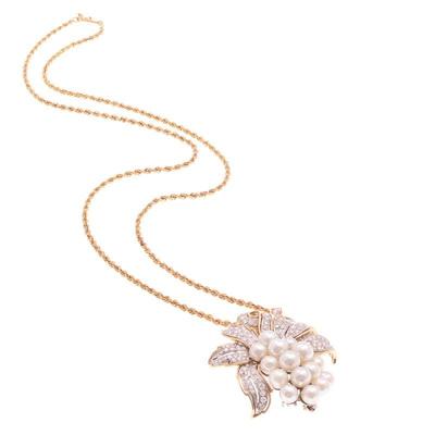 Diamond, Cultured Pearl, 14k Pin Pendant