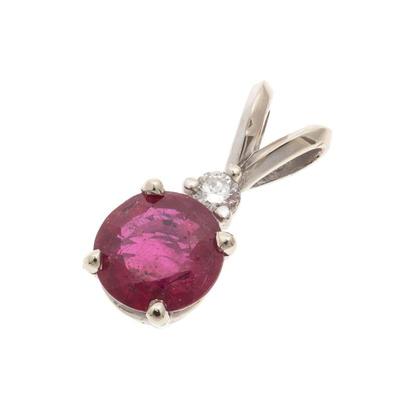 Ruby, Diamond, 14k White Gold Pendant