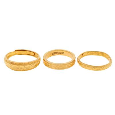 Collection of Three 24k, 22k Yellow Gold Rings