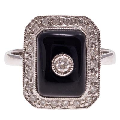 Diamond, Onyx, 18k White Gold Ring