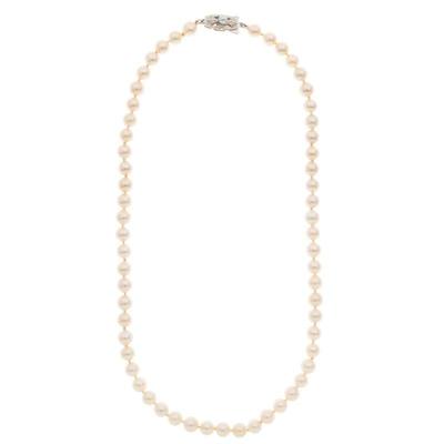 Cultured Pearl, 18k White Gold Necklace, Mikimoto