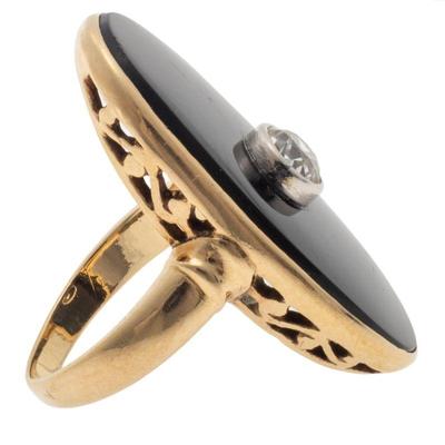Art Deco Diamond, Onyx, 10k Yellow Gold Ring