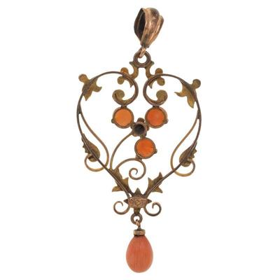 Edwardian Coral, Seed Pearl, 9k Lavaliere