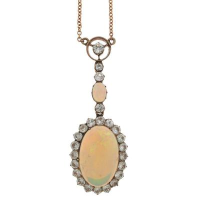 Edwardian Opal, Glass, 9k Necklace