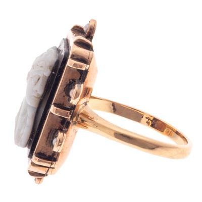 Hardstone Cameo, Seed Pearl, 14k Rose Gold Ring