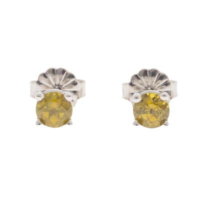 Pair of Demantoid Garnet, 14k White Gold Earrings